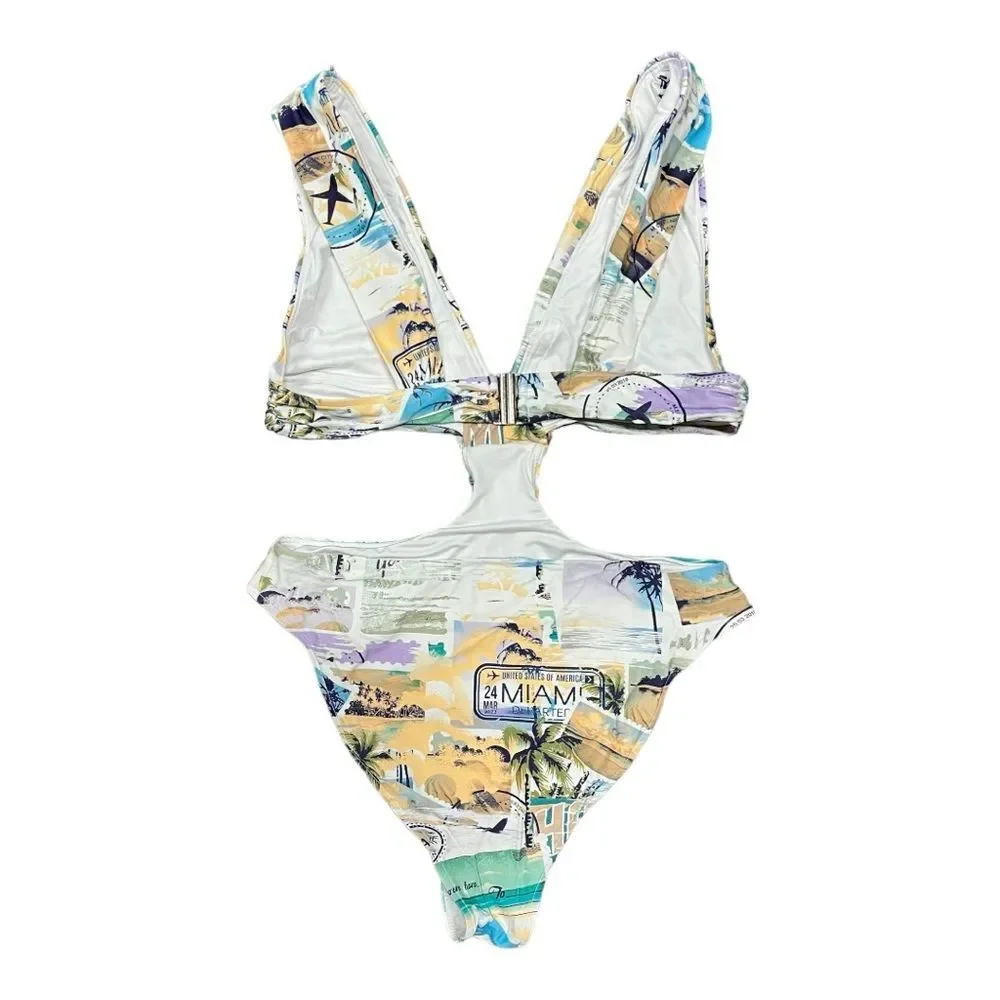 NWT ROYALTY BY MALUMA |‎ Hawaiian Print Cutout One Piece Swimsuit L